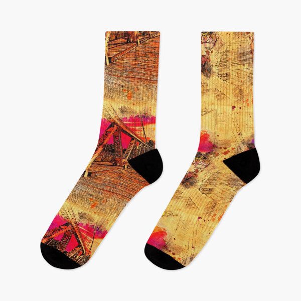 Item preview, The deck of Waco Suspension Bridge at sunset - digital painting with a vintage look designed and sold by NickoPrints.