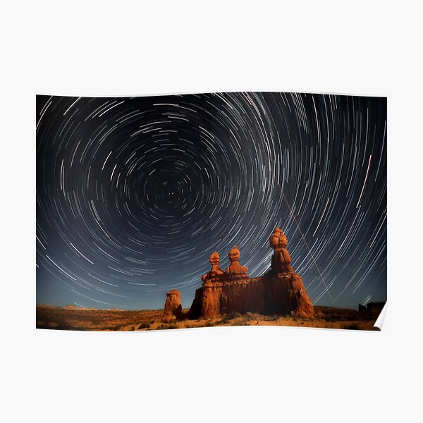 Star trails in Goblin valley Poster