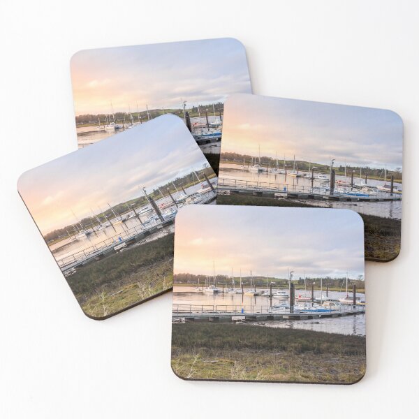 Item preview, Sunset over Kirkcudbright marina and harbour in winter, with boats moored, Dumfries and Galloway, Scotland designed and sold by SnapTPhotograph.