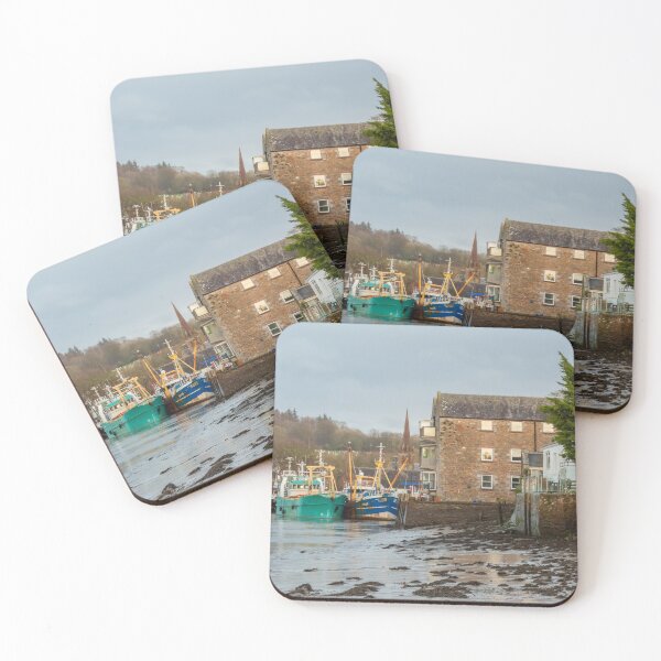 Item preview, Fishing trawlers moored at Kirkcudbright harbour at lowtide in the winter, Dumfries and Galloway, Scotland designed and sold by SnapTPhotograph.