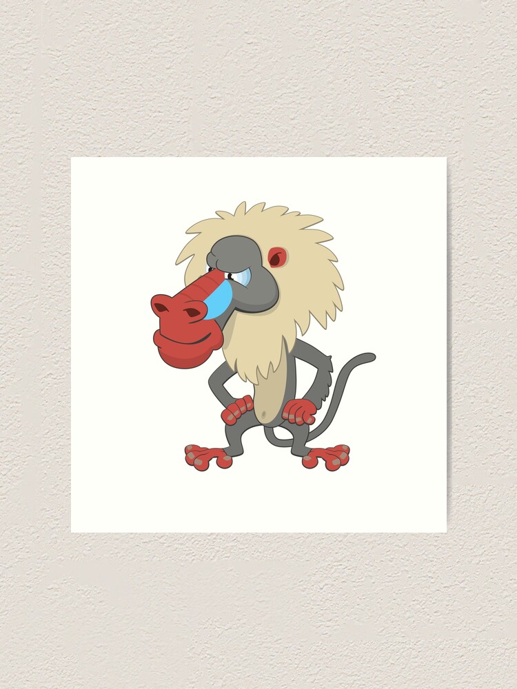Funny Cartoon Babooncute Happy Cartoon Baboon Standing Art Print By Berlinrob Redbubble