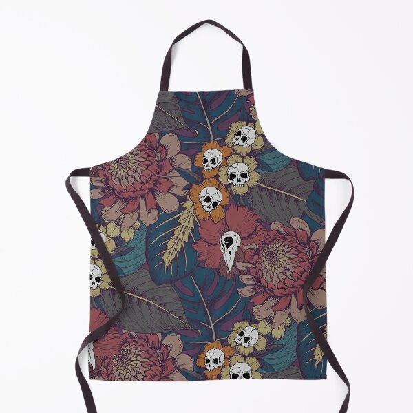 Item preview, Skulls and flowers tropical tiki goth floral pattern designed and sold by RedFinchDesigns.