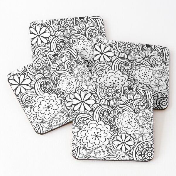 Item preview, Ornate Folk Art Floral Line Drawing Pattern designed and sold by Prawny.