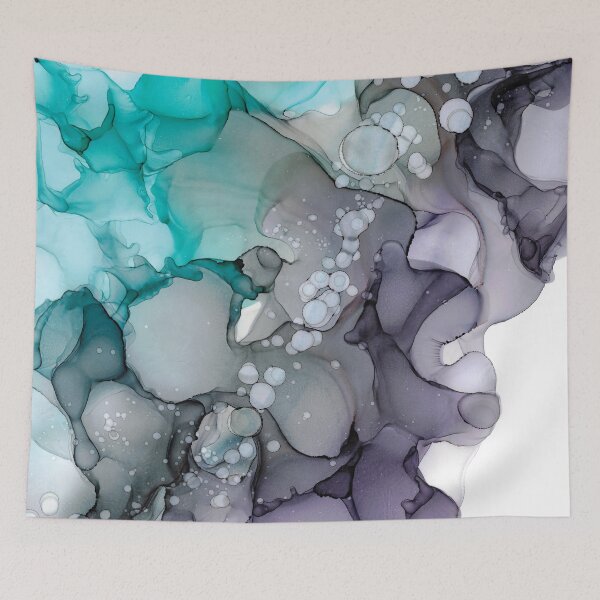 Item preview, Turquoise Purple Abstract 32722 Modern Alcohol Ink Painting by Herzart designed and sold by herzart.