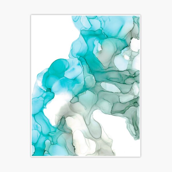 Turquoise and Gray 32722 Abstract Modern Alcohol Ink Painting by Herzart  Sticker for Sale by herzart