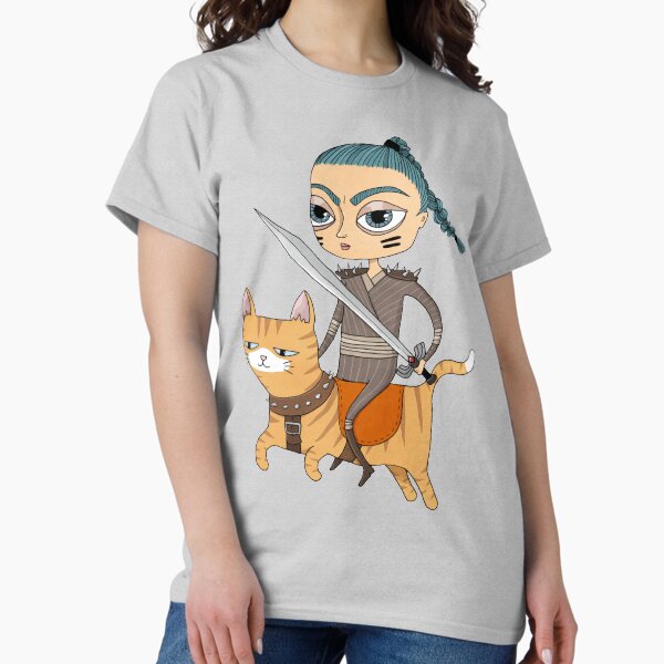 Fantasy warrior girl riding orange cat Classic T-Shirt