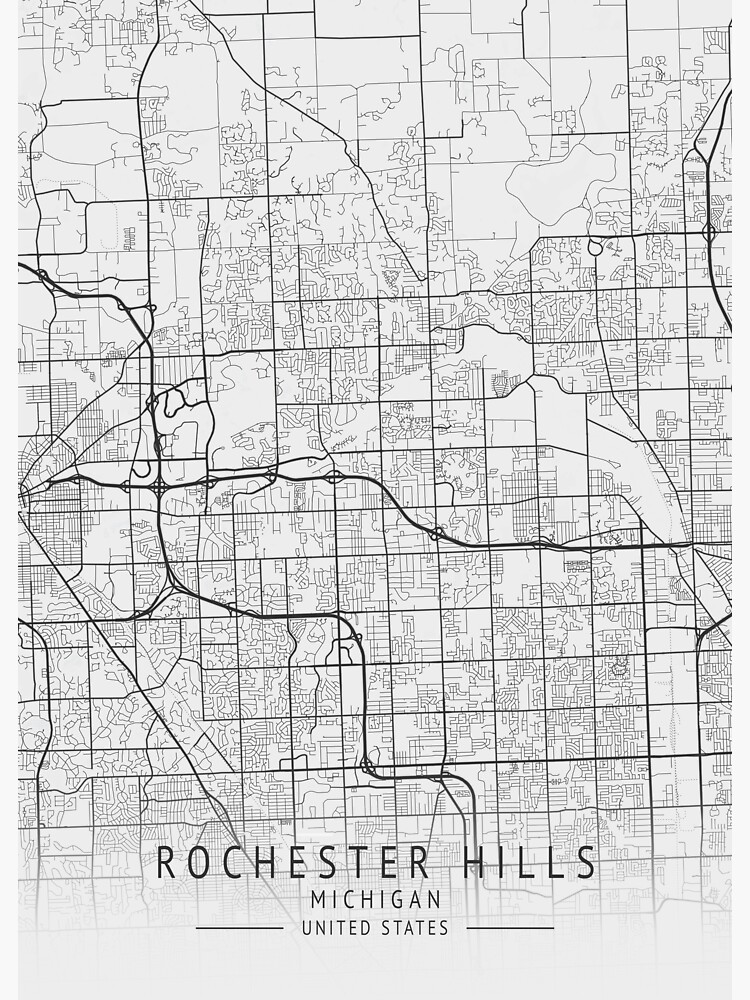 "Rochester Hills Michigan US Gray City Map" Sticker by ctmapprint