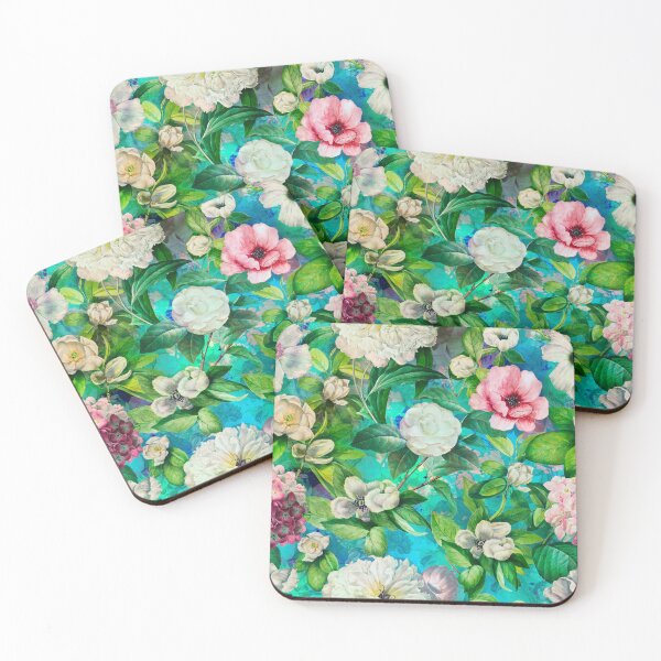 Artikelvorschau, Verträumter Nachtgarten, Vintage Blumen und Rosen, botanisches Blumenmuster, aqua blau Vintage botanisch entworfen und verkauft von ZeinabTaha.