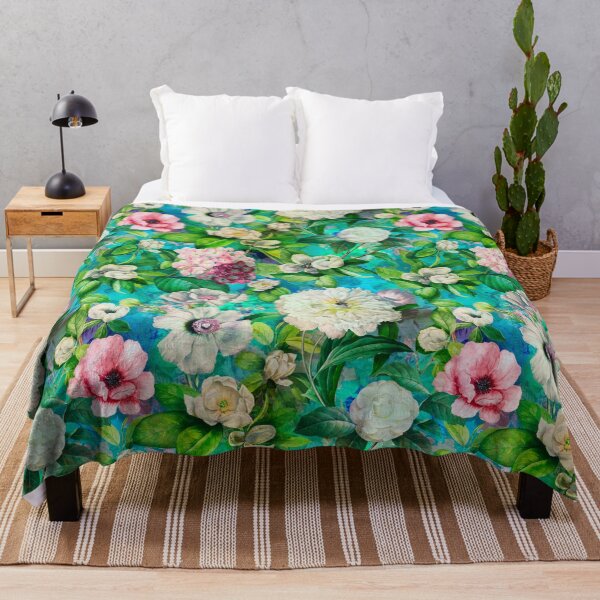 Item preview, Dreamy night garden, Vintage flowers and roses, botanical floral pattern, aqua blue vintage botanical designed and sold by ZeinabTaha.