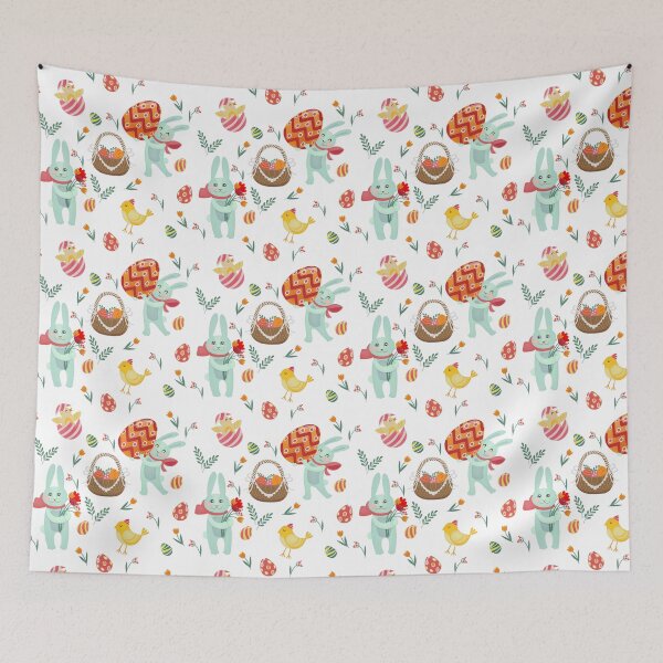 Item preview, Happy Easter Seamless Pattern with Bunnies, Chicks, Eggs and Flowers designed and sold by ivector.