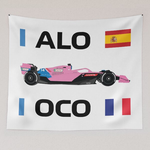 Item preview, Alpine F1 Team racing car 2022 A522 BWT Pink Special Livery Bahrain GP Saudi Arabian GP Fernando Alonso Esteban Ocon designed and sold by FormulaGTee1.