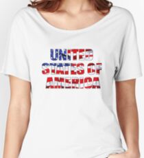 United States of America Words on American Flag Women's Relaxed Fit T-Shirt
