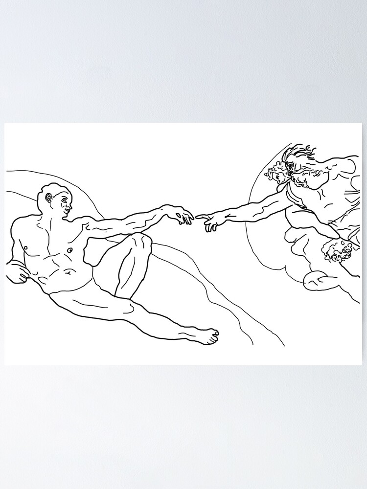 Creation Of Adam Line Art Poster For Sale By DaganSays Redbubble   Fposter,small,wall Texture,product,750x1000 