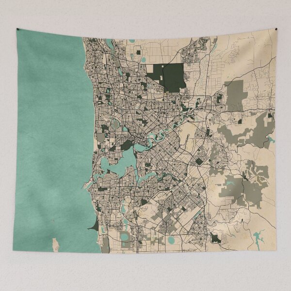 Artikelvorschau, Perth Stadtplan von Australien - Vintage entworfen und verkauft von deMAP.