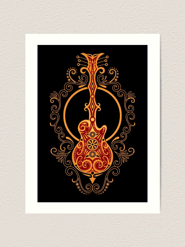 Intricate Red and Yellow Electric Guitar Design