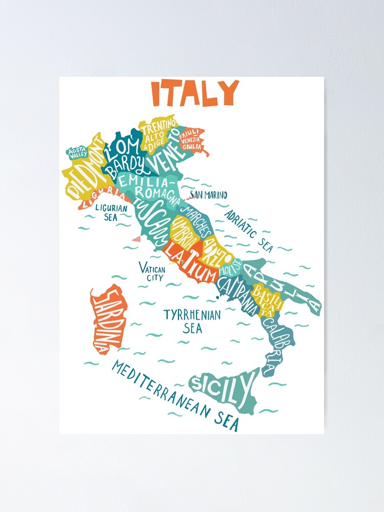 Passend vervagen barsten Italy decorative hand drawn map with regions." Poster for Sale by picbykate  | Redbubble