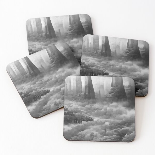 Item preview, Black and White Painting Foggy Forest designed and sold by CattlettArt.