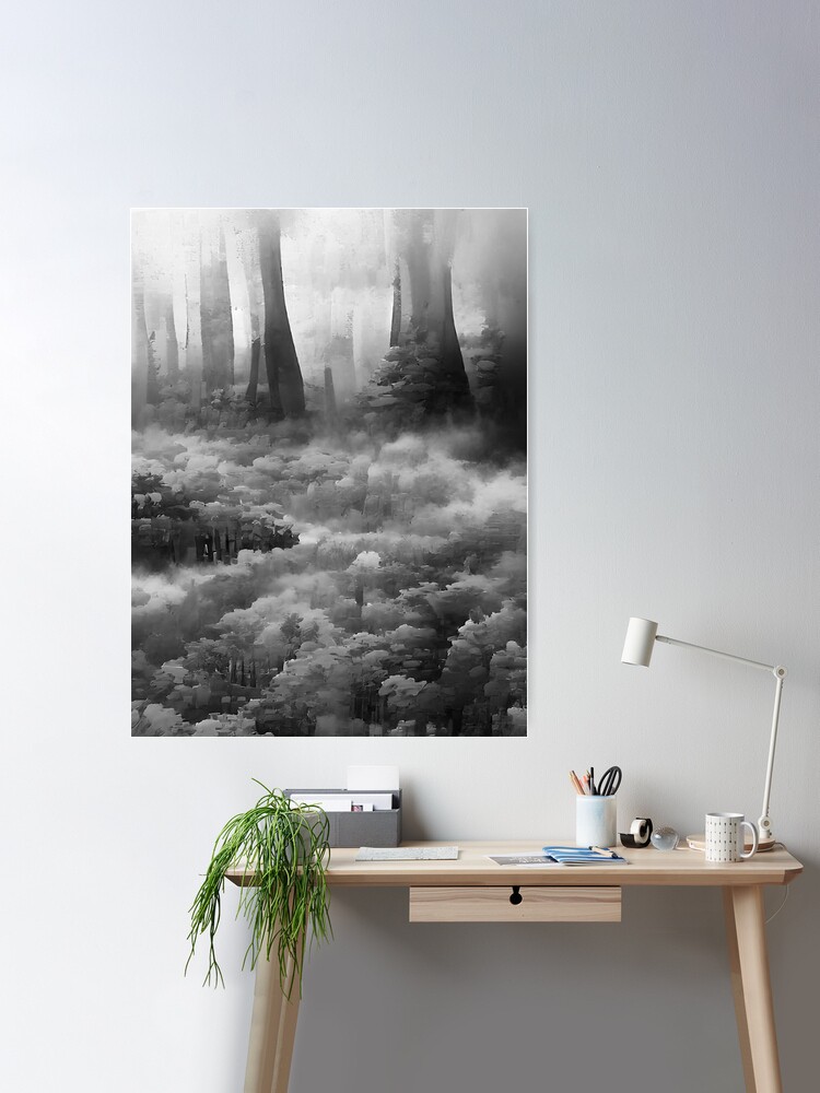 Black and White Painting Foggy Forest | Poster