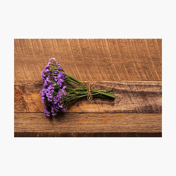 Item preview, Bundle of small purple flowers on wood background designed and sold by Adam Nixon.