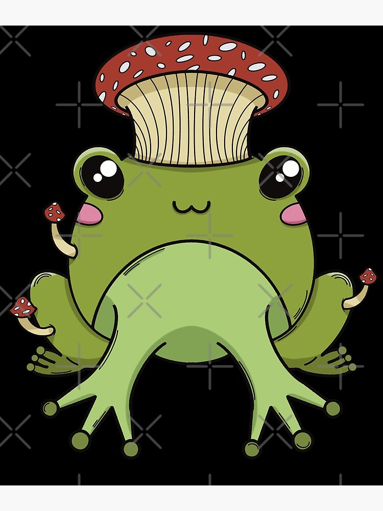 "cute frog with mushroom hat" Poster for Sale by jastmood Redbubble