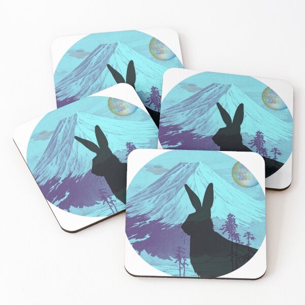 Item preview, Celestial Rabbit looking over a beautiful mountain, cool planet and spaceship designed and sold by Mary Egan.