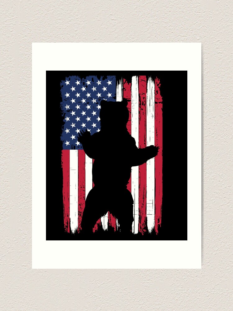 “Grizzly Bear American Flag Wild USA Patriot Black Bear” Art Print for