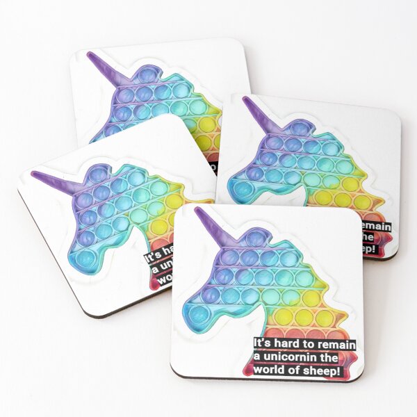 Item preview, multi-colored pop it unicorn with the inscription "it's hard to be a unicorn in the world of sheep designed and sold by DanaIrik.