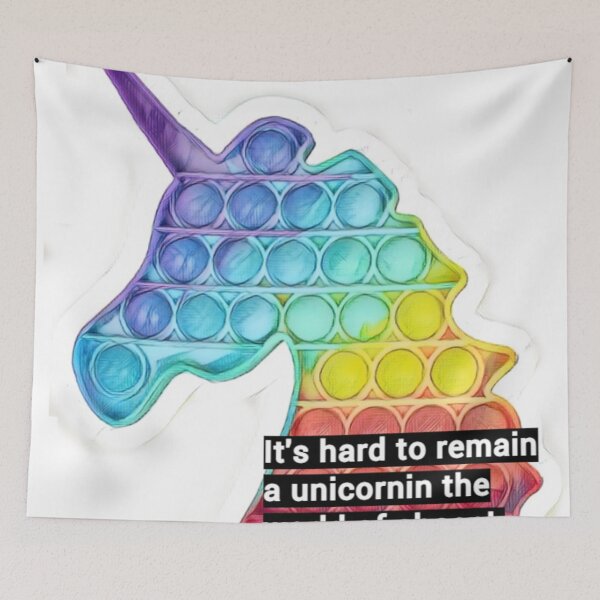 Item preview, multi-colored pop it unicorn with the inscription "it's hard to be a unicorn in the world of sheep designed and sold by DanaIrik.