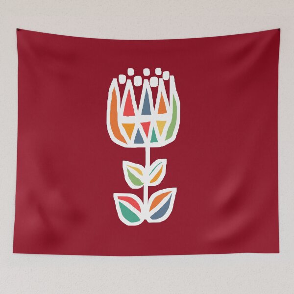 Item preview, Scandinavian Folk Art Flower on Burgundy Background Aesthetic designed and sold by Deutschic.