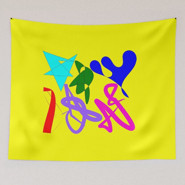 Item preview, Bezier pen abstract doodles on bright yellow background: bright colors, doodles, decor, accent piece, gift idea designed and sold by Becky Hunter.