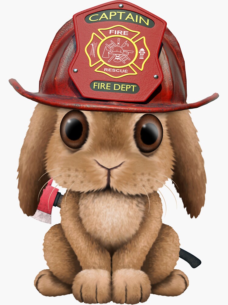 "Cute Baby Bunny Firefighter" Sticker by JeffBartels Redbubble
