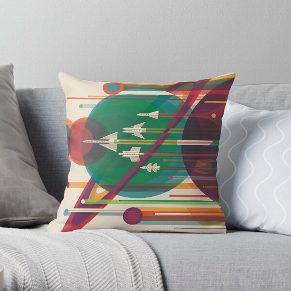 Retro Space Poster - The Grand Tour Throw Pillow