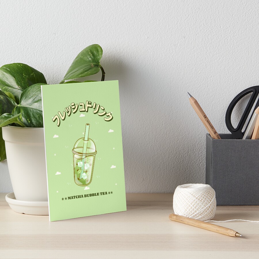 "Cute Kawaii Matcha Bubble Boba Tea" Art Board Print for Sale by