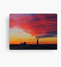 Grand Haven Lighthouse Sunset Waves Canvas Print