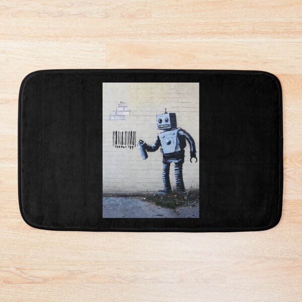 Item preview, Banksy graffiti smiling Robot and barcodes Better Out Than In New York City residency on brick wall  designed and sold by lenawlseysx.