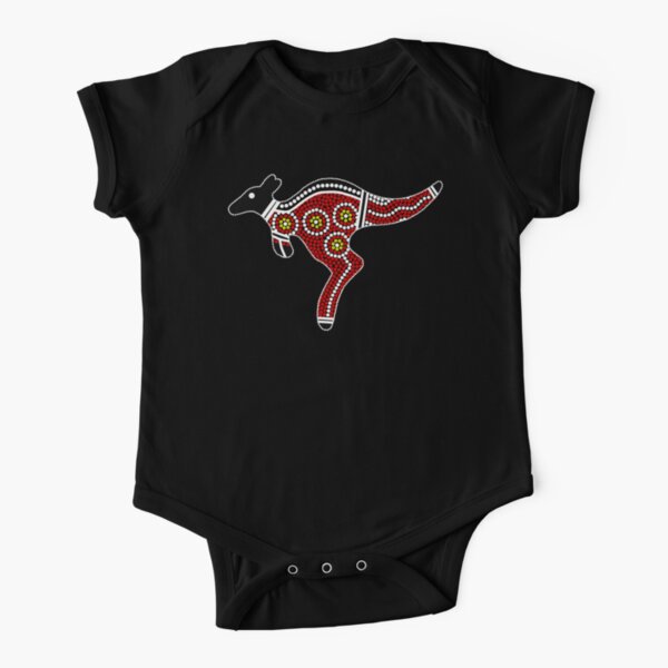 Authentic Aboriginal Art - Kangaroo Short Sleeve Baby One-Piece