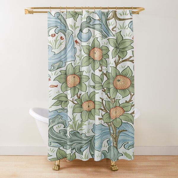 Golden Leaves Polyester Shower Curtain by Oliver Gal Green