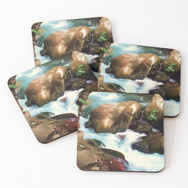 Item preview, River flow, rocks, vegetation, flow, river, water, turquoise, island, paradise, adventure, foam, blue, aqua, stones, summer, rain, xmas, holidays designed and sold by PrintedDreams.