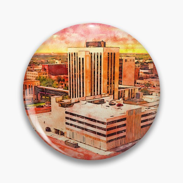 Item preview, Downtown Lubbock, Texas, at sunset - pen and watercolor designed and sold by NickoPrints.