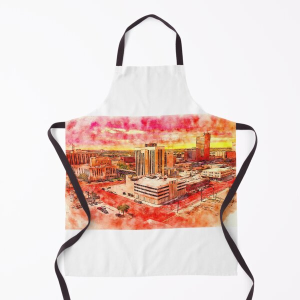 Item preview, Downtown Lubbock, Texas, at sunset - pen and watercolor designed and sold by NickoPrints.