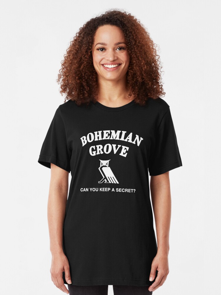 Alternate view of Bohemian Grove Secret (White print) Slim Fit T-Shirt