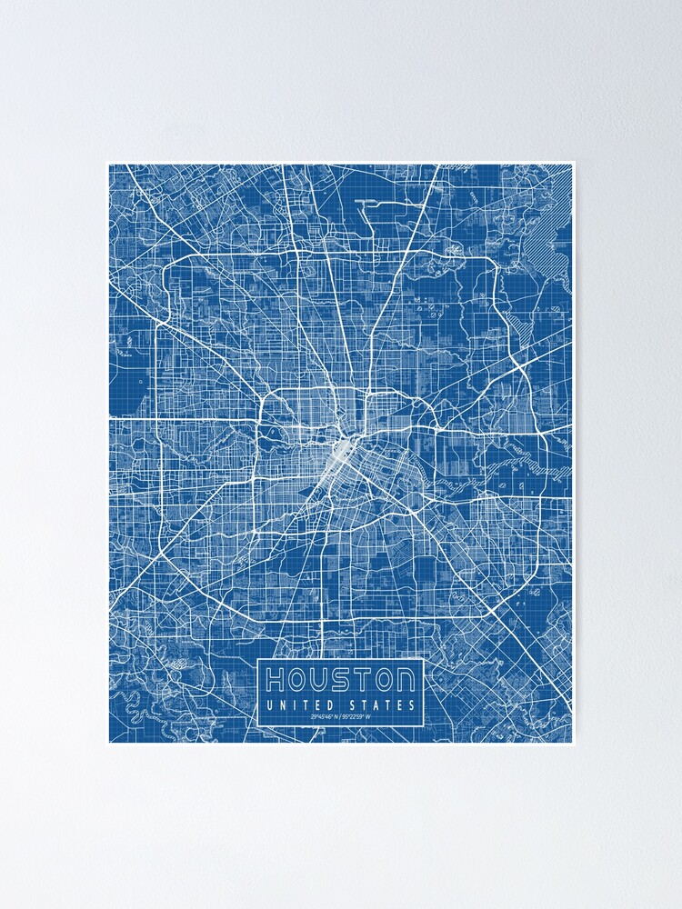 "Houston City Map of Texas, USA Blueprint" Poster by deMAP Redbubble