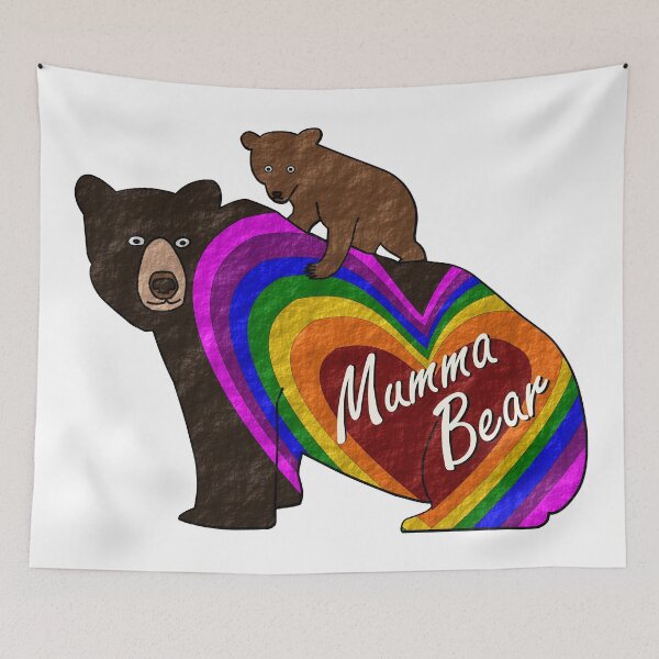 Item preview, Mumma bear with a baby bear on her back and a rainbow heart designed and sold by ValliaRose.