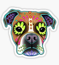 Boxer im weißen Kitz - Tag des toten Zuckerschädel-Hundes Sticker