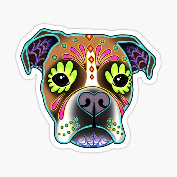 Item preview, Boxer in White Fawn - Day of the Dead Sugar Skull Dog designed and sold by Pretty In Ink.