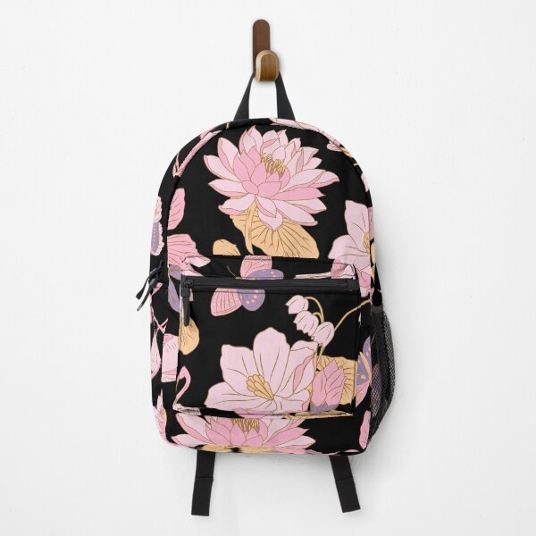 Item preview, Waterlilies with birds, flamingos, butterflies (black-pink) designed and sold by Dorina Larsdotter.