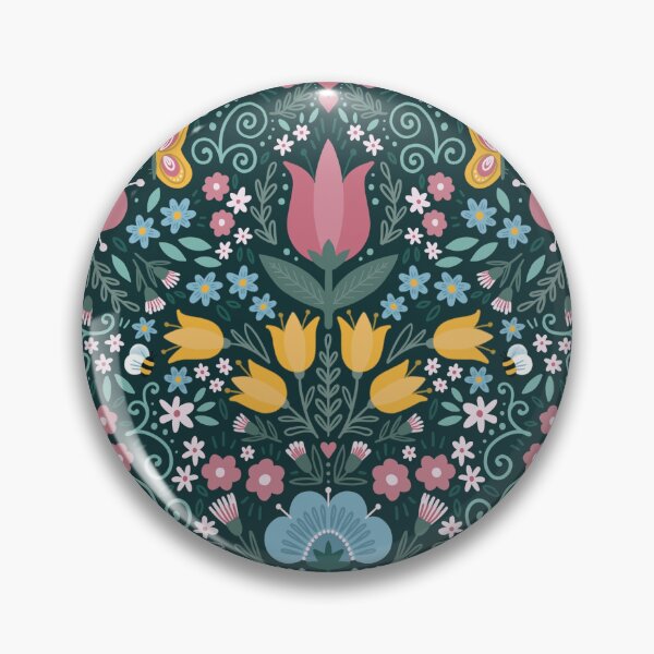 Item preview, Folk floral decor on dark background designed and sold by demonique.