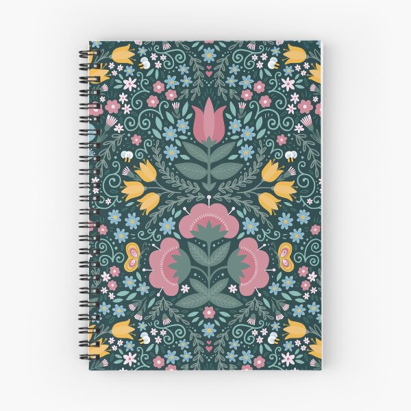 Item preview, Folk floral decor on dark background designed and sold by demonique.