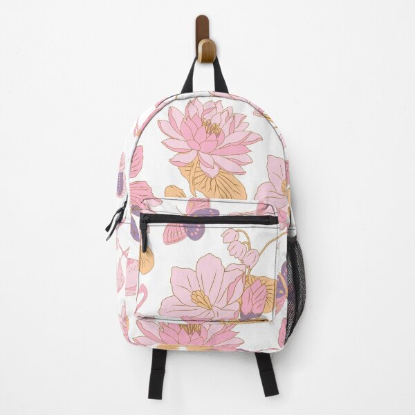 Item preview, Waterlilies with birds, flamingos, butterflies (white-pink) designed and sold by Dorina Larsdotter.
