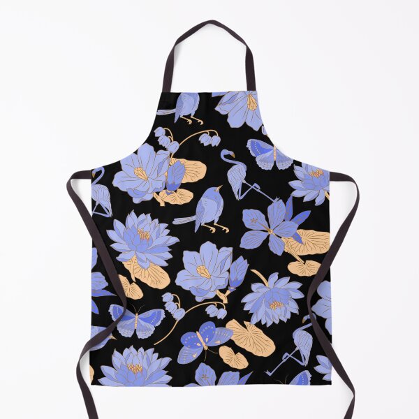 Item preview, Waterlilies with birds, flamingos, butterflies (black-blue) designed and sold by Dorina Larsdotter.